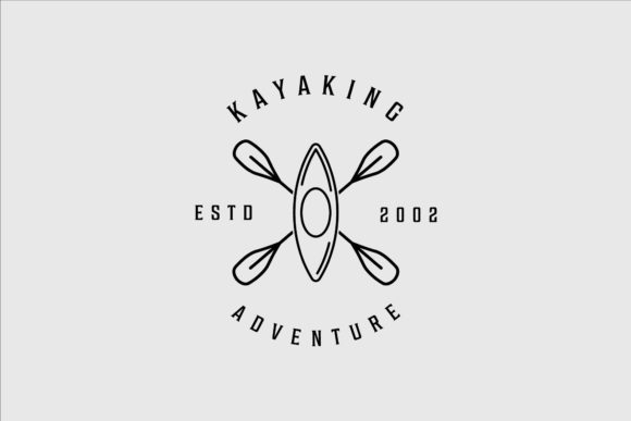 Exploring Kayak or Canoe and Paddle Logo Line Art